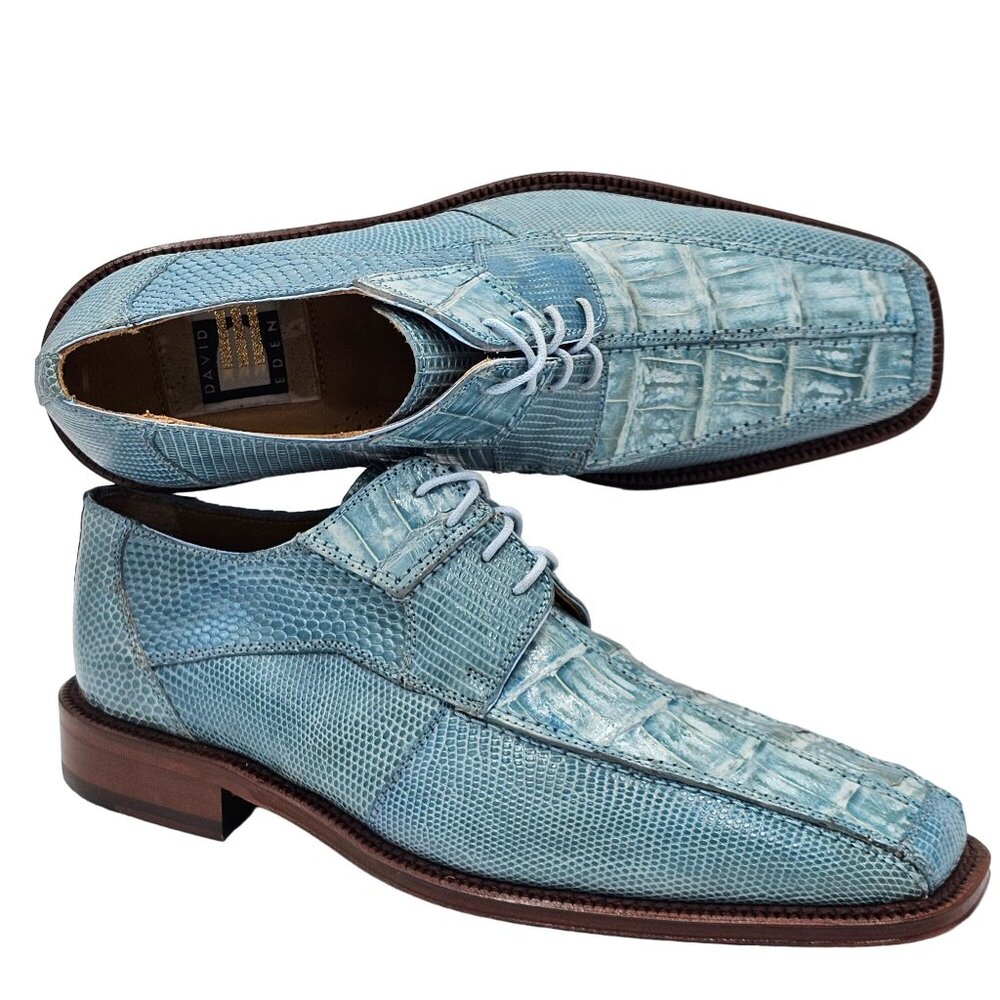 NEW Vintage Baby Blue Exotic David Eden Crocodile Teju Lizard Men's 7 Dress Shoe - Picture 9 of 16